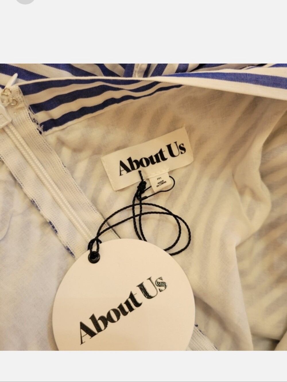 NWT! About US Boutique Nautical Striped Off-Shoulder Ruffle Dress - Blue & White - Picture 3 of 6
